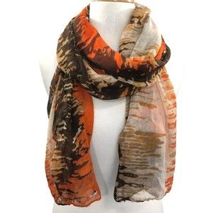 Orange Brown Tan Multicolor Abstract Lightweight Wide Wrap Scarf